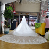 Mariage 3.5 Meter White Ivory Cathedral Wedding Veils Long Lace Edge Sparkle Bridal Veil Comb Bride Mantilla Wedding Veil