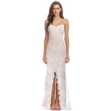 High Waist Front Slit Lace Long Elegant Sleeveless Spaghetti Strap Wrap Maxi Dress