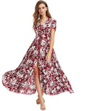 Women Maxi Sundress Button Up Split Floral Print Flower Evening Party Long Dress