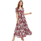 Women Maxi Sundress Button Up Split Floral Print Flower Evening Party Long Dress