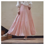 Bohemian Women Stretch High Waist Solid Long Cotton Skirts Boho Maxi Skirt