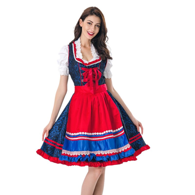 Adult Women Traditional Oktoberfest Costume Dirndl Germany Beer Wench Maid Fancy Dress Halloween Party Costume