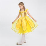 Fancy Girls Gold Belle Princess Costume Movie Beauty And The Beast Cosplay Halloween Kids Children Dress Clothing