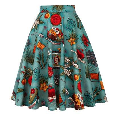 Polka Dot Printed Summer Women Skirt Colorful High Waist Pinup Big Swing Short Cotton Casual Clothing 40s 50s Retro Skater