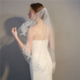 Wedding Veil Short Veil With Comb One Layer Diamond Lace Beaded Bridal