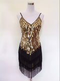Shining V Neck Stage Costumes Latin Dance Women 1920s Gatsby Fringe Flapper Backless Summer Mesh Sequin Dress