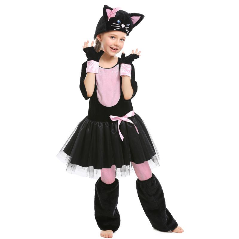 Cute Black Cat Costume Cosplay For Girls Halloween Costume For Kids Carnival Animal Performance Suit