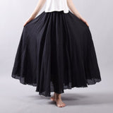 Women Linen Cotton Long Elastic Waist Maxi Beach Boho Casual Lady Vintage Pleated Skirt