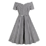 Vintage Plaid Off the Shoulder Elegant Midi Women Office Lady Gingham Dresses Party V Neck Sexy Cotton Dress