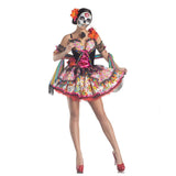 Adult Skeleton Day of The Dead Costume Women's Sexy Sugar Skull Dia Flower Fairy Halloween ghost vampire bride Fancy Dress