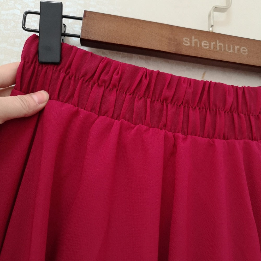 Bohemia Long Women Stretch High Waist Solid Chiffon A-Line Casual Pleated Maxi Skirt Streetwear