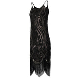 Black Sequin Fringe Cami Dress Vintage Paisley Beaded Sleeveless Great Gatsby Flapper Women Little Black Dress