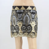 Vintage 1920s Embroidered Floral Beaded Sequin Elastic Waist Short Luxurious Mini Pencil Skirt