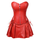 Plus Size Women Steampunk Faux Leather Waist Cincher zipper Boned Bustier Top Corset Dress Overbust Brocade Sexy over Size S-6XL