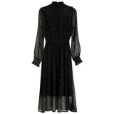 Black Party Elegant Mesh Sleeve Spring Autumn Polka Dot Solid Dress Women Fashion Dresses