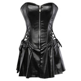 Plus Size Women Steampunk Faux Leather Waist Cincher zipper Boned Bustier Top Corset Dress Overbust Brocade Sexy over Size S-6XL