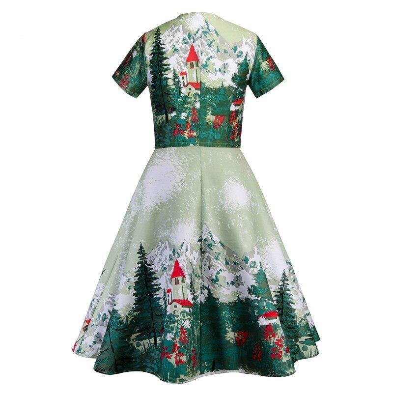 Rockabilly Vintage Green Two Piece Set Mountain and Tree Print Pleated Dress and Coat 2 Piece Outfits