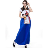 Hot Sale Sexy Blue Beer Girl Uniforms Carnaval October Festival German Wench Costume Oktoberfest Dirndl Maid Long Dress