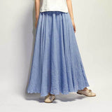 Women Summer Linen Cotton Vintage Women Long Elastic Waist Pleated Maxi Skirts