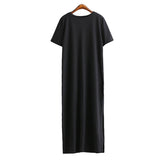 Casual Beach Party Vintage Bodycon Wrap Cotton Split Black Long Dress