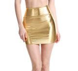 Shiny Metallic Liquid Wet Look Mini Skirt Stretchy Summer Holographic Elastic Waist Festival Rave Skirts Nightout Wear