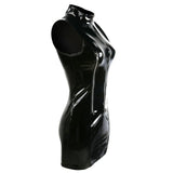 Women PVC Leather Wetlook Sleeveless Stand Collar Front Zipper Slim Fit Sexy Ladies Evening Party Fashion Sex Clubwear Dress