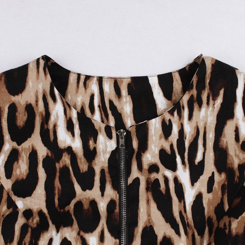 Retro Leopard Print Rockabilly 95% Cotton Adjustable Front Zipper Belted Office Lady Autumn Vintage Dress