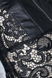 Women Black Faux Leather&Lace Burlesque Steampunk Corset Sexy Zipper Back Straps Overbust Corset Dress Plus Size S-6XL