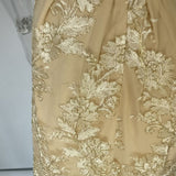 Gold Floral Lace Embroidery Swing Pattern Spaghetti Strap V-Neck Sleeveless Casual Midi Dress Sundress