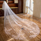 4 meters Bridal Veil White/Ivory Two-Layer Wedding Veil Mantilla Wedding Accessories With Lace Pink Flowers With Comb 809