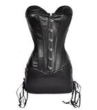 Steampunk Corset Sexy Womens Corset Dress Gothic Body Shaper Mini Skirt Dress Strapless Black Faux Leather Overbust Plus Size