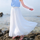 New Summer Bohemia Women Stretch High Waist Solid Chiffon Long Beach Maxi Skirt