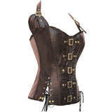 Brown Black Adjustable Halter Steampunk Corset Faux Leather Buckle Lace Up Waist Trainer Corset And Bustier Plus Size S-2XL