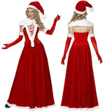 5Pcs/Set Adult Christmas Party Women Santa Claus Costume Red Velvet XMAS Dress Christmas Holiday Long Dress