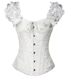 Puff Ruffle Renaissance Sleeves Overbust Corset Strapless Jacquard Brocade Corset Vest Top Gothic Clothes