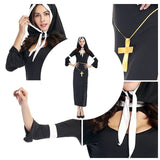 3Pcs Black Nun Costume Sexy Womens Classic Priest Cosplay Dress Female Pastor Sister Clothes Halloween Cosplay Party Uniforms