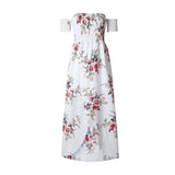 Women Off Shoulder Floral Print Boho Beach Summer Strapless Long Maxi Dress