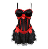 Women Sexy Shoulder Straps Overbust Corset Bustier Top With Mini Lace Skirt Fancy Dresses Costume Sexy Gothic Corsets Dress