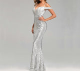 Sexy Long Sequins Evening Dress Backless Evening Party Dress