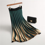 New Autumn Women Contrast Color Stretch High Waist Knitted Winter Warm Elegant Casual A-Line Skirt
