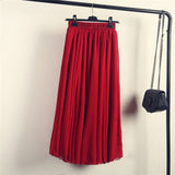 Bohemia Long Women Stretch High Waist Solid Chiffon A-Line Casual Pleated Maxi Skirt Streetwear