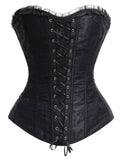 Sexy Satin Lace Cover Overbust Corset Lace Up Boned Lingerie Zipper Side Overbust Waist Trainer Bustier Push Up S-2XL