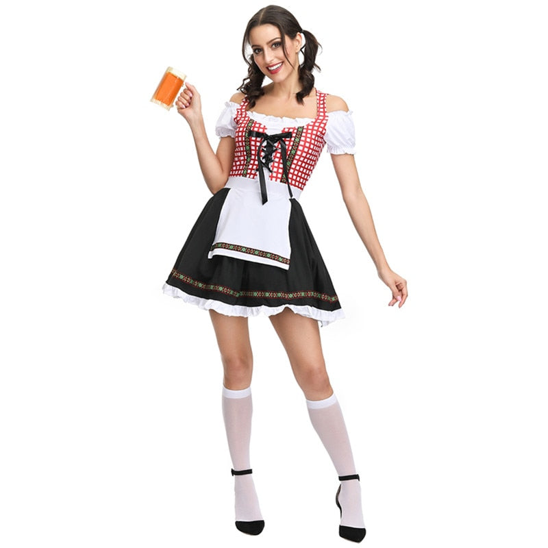 Women Dirndl Oktoberfest Costume German Wench Maid Uniforms Bavarian Heidi Beer Girl Costume Carnival Party Fancy Dress