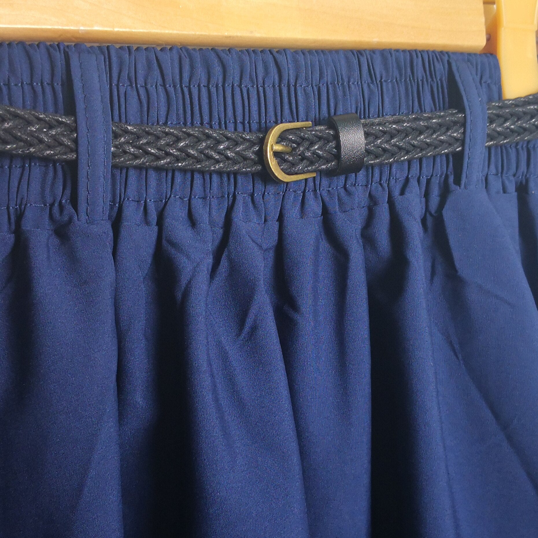 Midi Knee Length Summer With Belt Casual Elastic Korean High Waist Pleated A-line Skirt