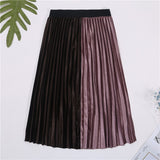 Velvet Pleated Women Casual High Waist Patchwork Pleated A Line Long Skirt