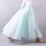 Women Summer Linen Cotton Vintage Women Long Elastic Waist Pleated Maxi Skirts