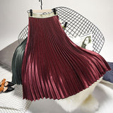 Autumn Women High Waist Pleated Casual Women Long Skirt