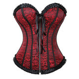 Vintage Satin Zipper Front Lace Up Back Steampunk Sexy Bustier Corset Gothic Overbust Slim Corset