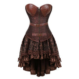 Women Steampunk Gothic Overbust Corset Dress Brocade Lace Up Corsets and Bustiers with Layed Skirt