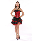 Sexy Satin Lace up Boned Overbust Corset and Bustier with Lace Trim Dancer Showgirl Corset Tops And Skirt